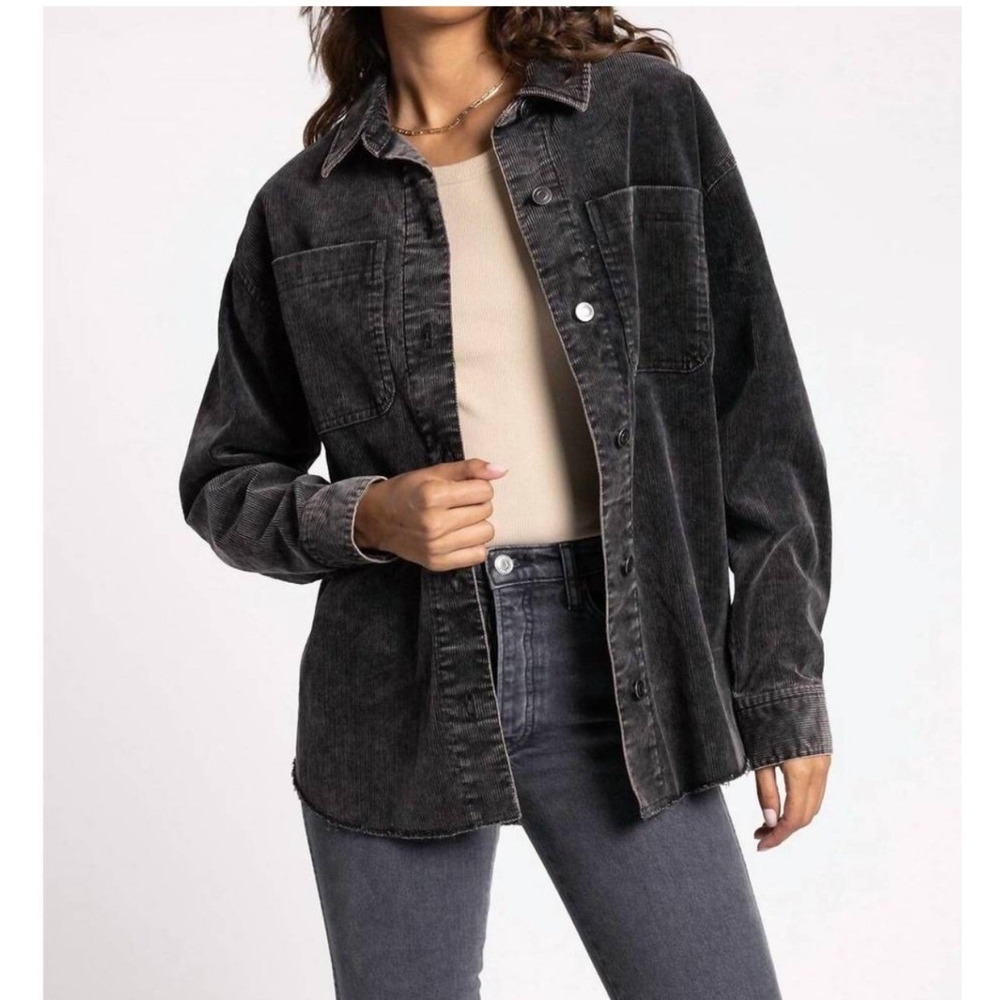 Thread & Supply Jackson Corduroy Shirt Jacket Washed Black Womens Small Shacket